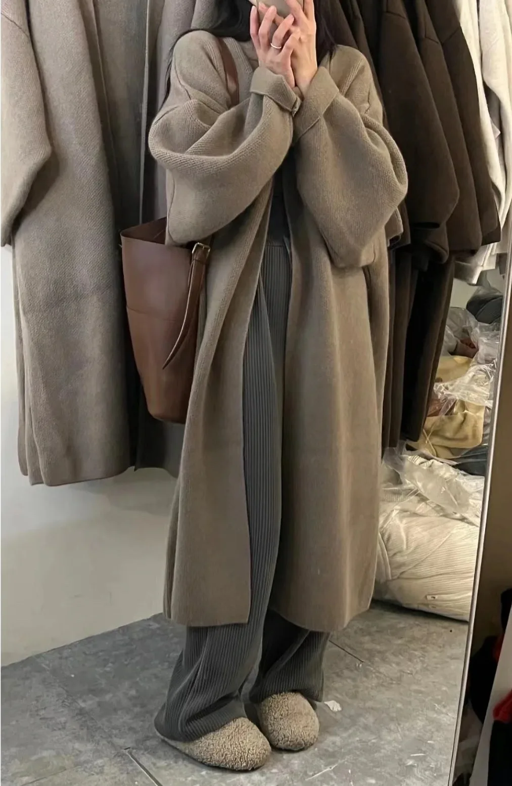 Damski Kardigan Dzianinowy Płaszcze Sweter Casual Jednolity Bardzo Długi Pełne Rękawy Otwarty Splot Luźny Krój Elegancki Biurowy Damski Jesień 2025