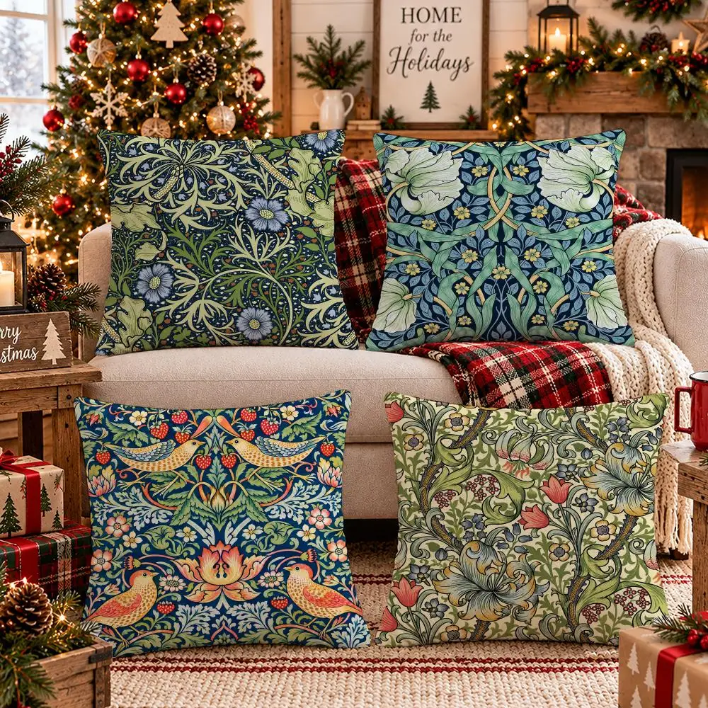 Heritage Botanical Tapestry Cushion Cover Soft Short Plush Pillow Cover Smooth Cozy Texture Cushion Case Home Decor