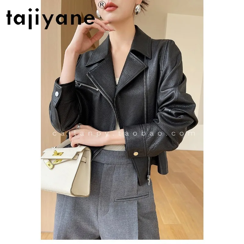 TAJIYANE Top Layer Sheepskin Genuine Leather Leather Jacket Women Coat Spring Short Outerwear Motorcycle Jackets Lapel Косуха