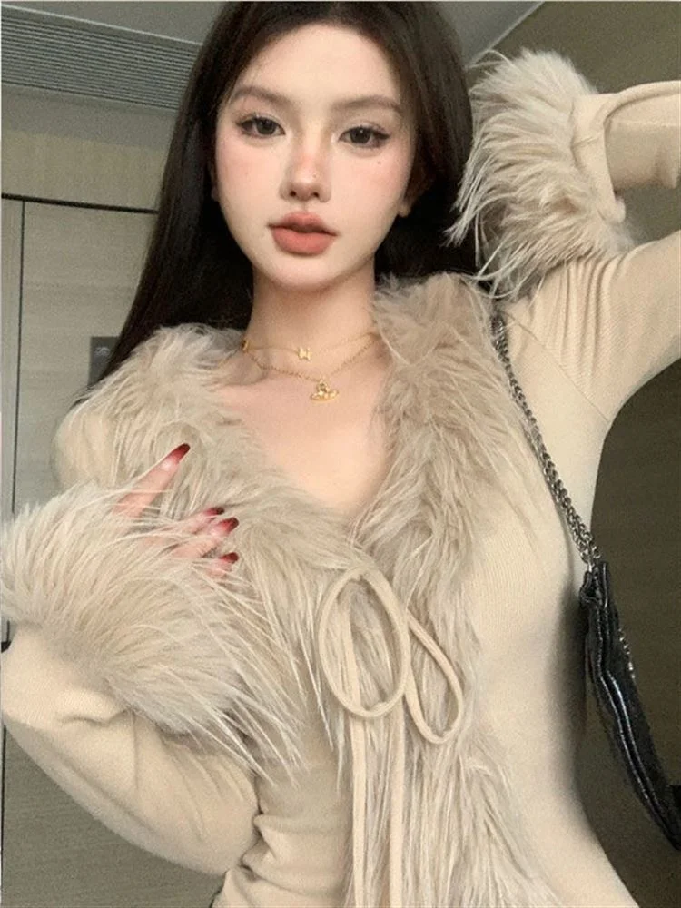 

ort Knitted Sweater Women's Korean Sle Winter V-ne Belted Frayed Design Color Spicy Girl Open Cardigan Top