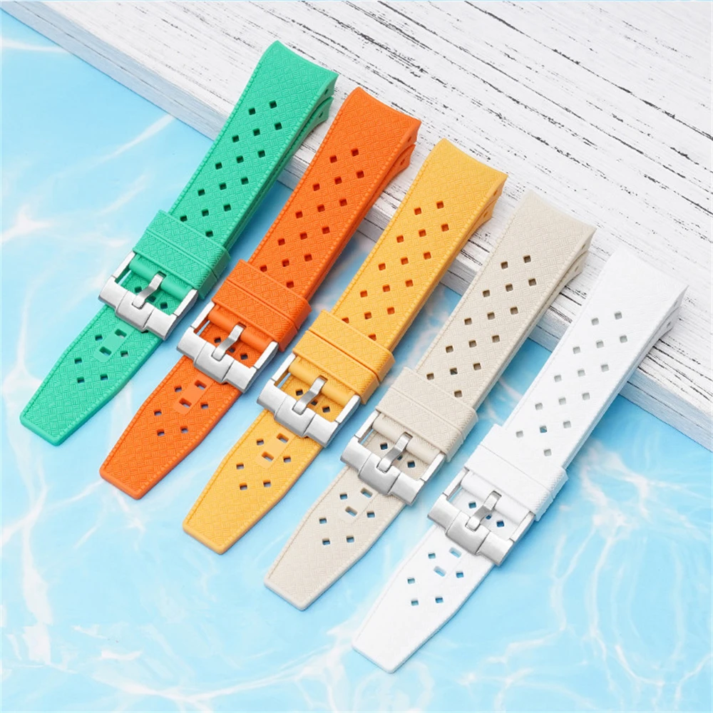 สายซิลิโคนเหลว22มม. พร้อมปากโค้งสำหรับ50ไสว5 Ocean แบรนด์ซีรีย์ระบายอากาศได้ดีสายรัดตาหมากรุก