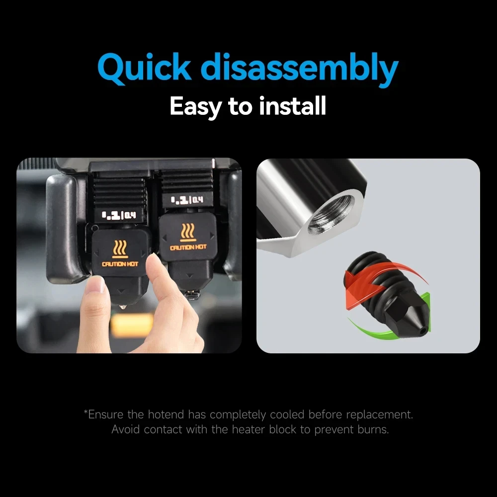 Hotend لـ Bambu Lab P2S H2C/H2D/H2S فوهة قابلة للاستبدال نهاية ساخنة فوهة فولاذية صلبة 0.2/0.4/0.6/0.8 مللي متر لخيزران A1/A1mini #2