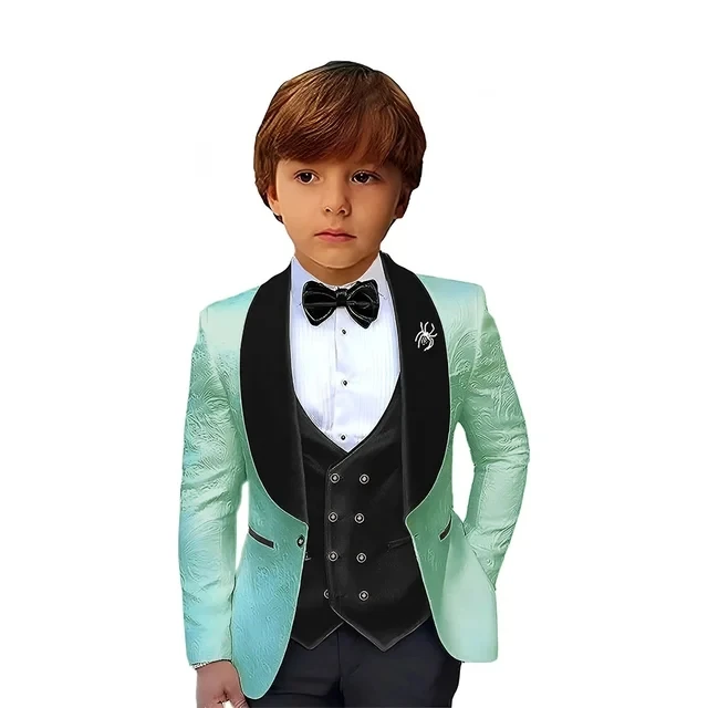 Royal Blue Floral Boys Suit 3 Pieces Formal Party Jacket Vest Pants Children Wedding Blazer Suit Costume Clothing Children