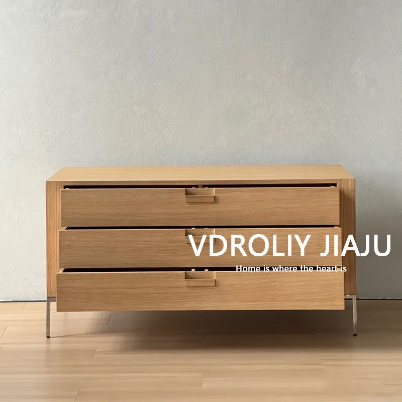 H1 Vintage Solid Wood Style Home Solid Wood Chest of Drawers Modern Simple Bedroom Storage Wall-Side Three-Drawer Tea Cabinet
