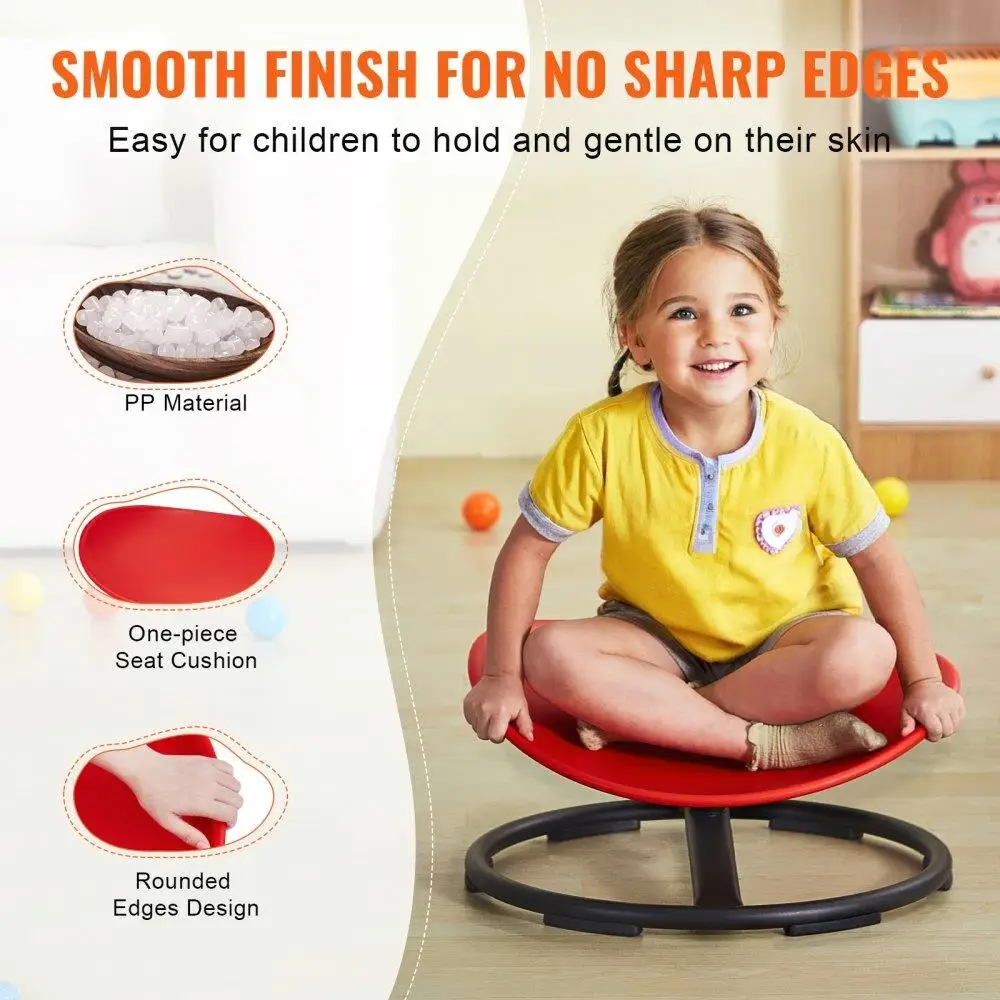 子供用感覚回転スイベルチェア、バランスと協調性を高める、赤、耐荷重220ポンド、幼児用回転おもちゃ、滑り止めベース