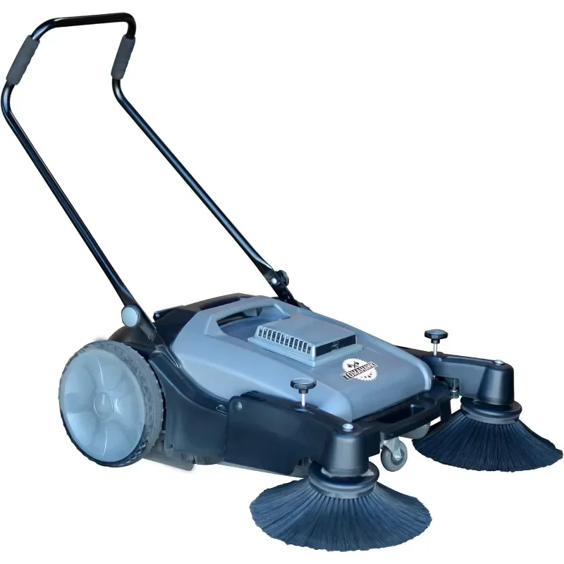 Tomahawk Industrial 38" Walk Behind Push Sweeper with Triple Power Side Brooms Floor Cleaning of Dust Litter Grass