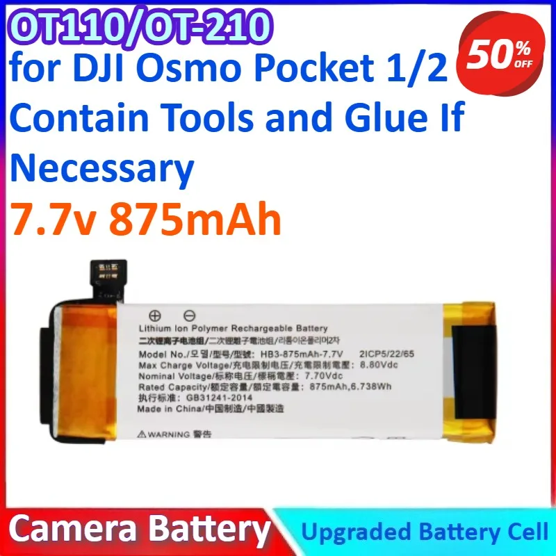 

OT110/OT-210 7.7v 875mAh New Replacement Action Camera Battery for DJI Osmo Pocket 1/2 Contain Tools and Glue If Necessary