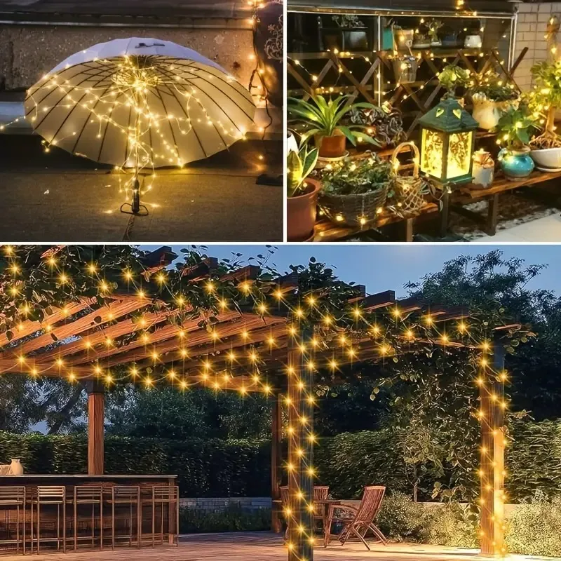 أضواء سلسلة الطاقة الشمسية في الهواء الطلق 8 طرق أضواء الجنية الشمسية السوبر مشرق للماء وميض ضوء لشجرة حديقة عيد الهالوين عيد الميلاد