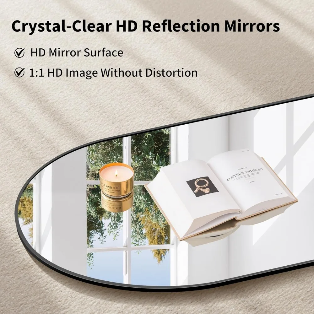 大型壁掛け全身鏡、71インチx26インチ、ブラックアルミニウムフレーム、家の装飾用スタンディングフロアミラー