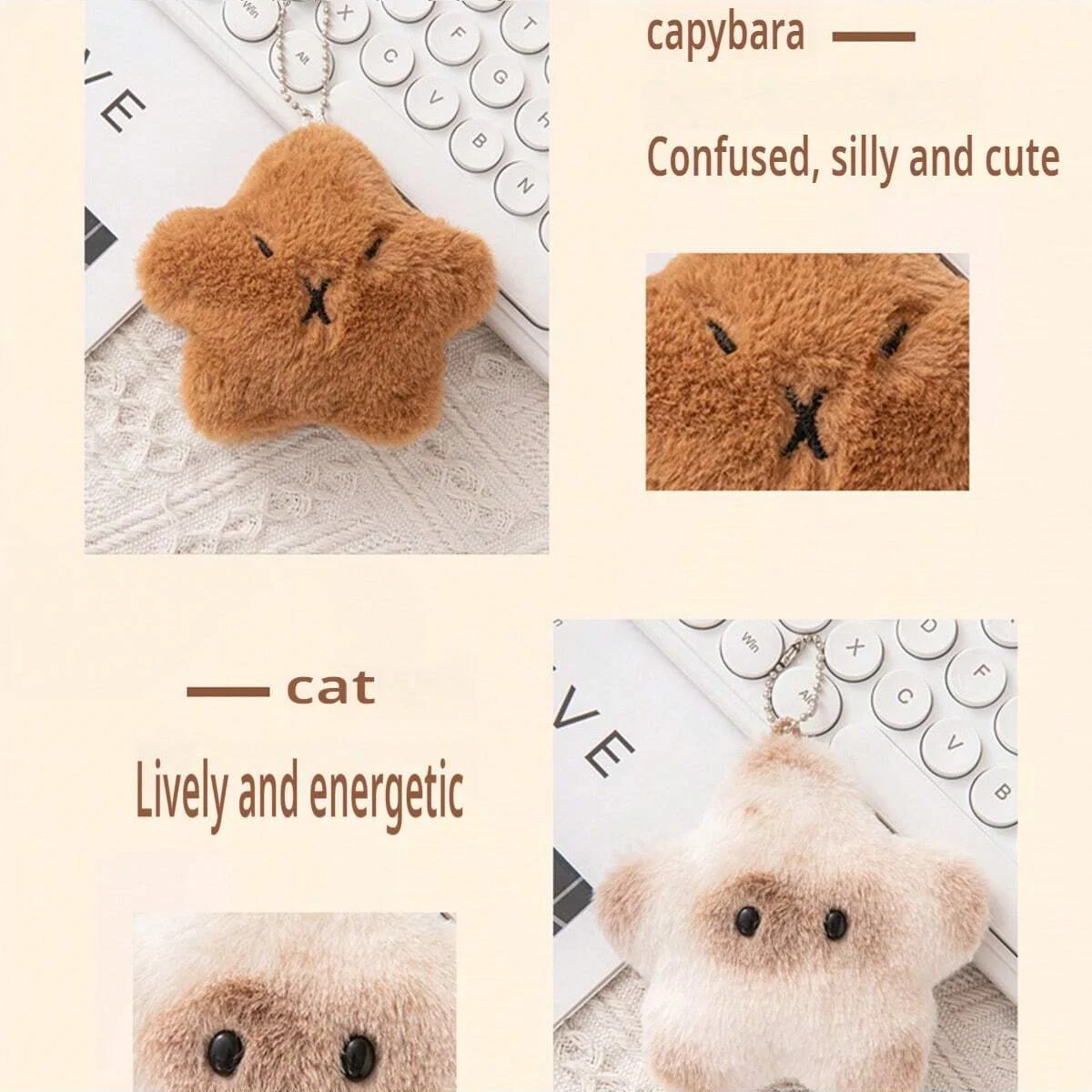 2pcs Set Push and Squeak Star Plushie Cute Fidget Stress Relief Toy, Adorable Keychain Accessory for Girls