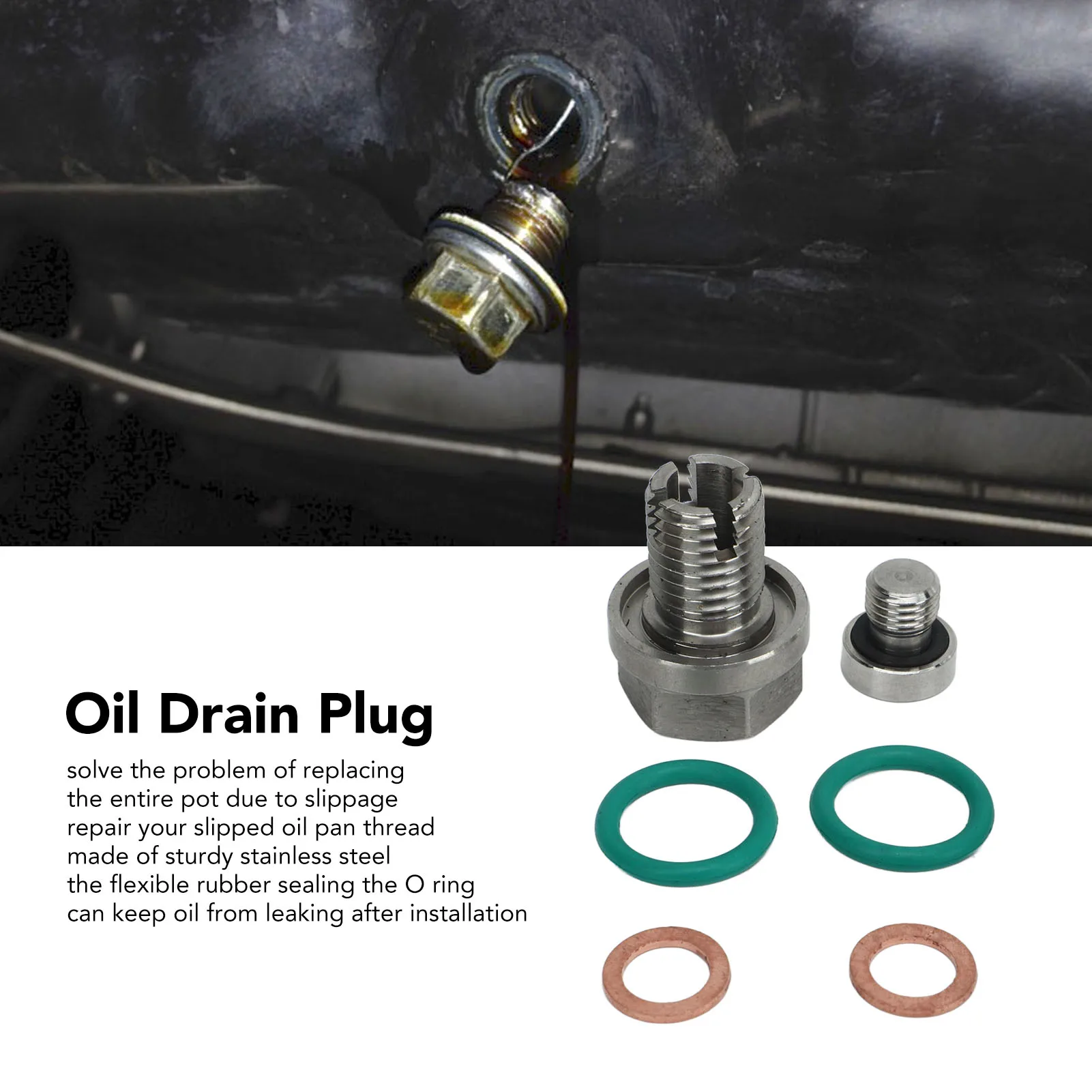 Oversize Piggyback Drain Plug Stainless Steel Oil Pan Thread Repair Kit With Hex Wrench O Ring Gasket