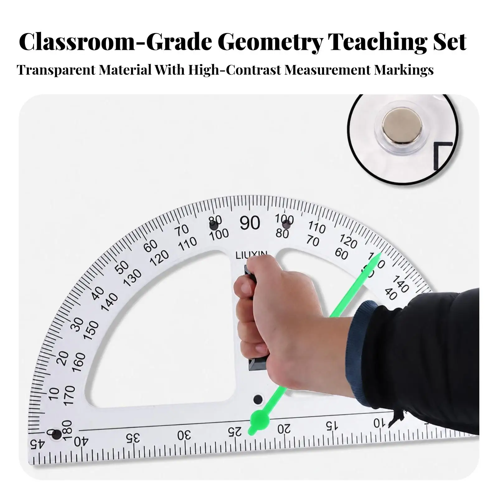 Primary School Math Geometry Ruler Set for Teacher Demonstration Plastic 3 Piece with Detachable Handles for Lessons