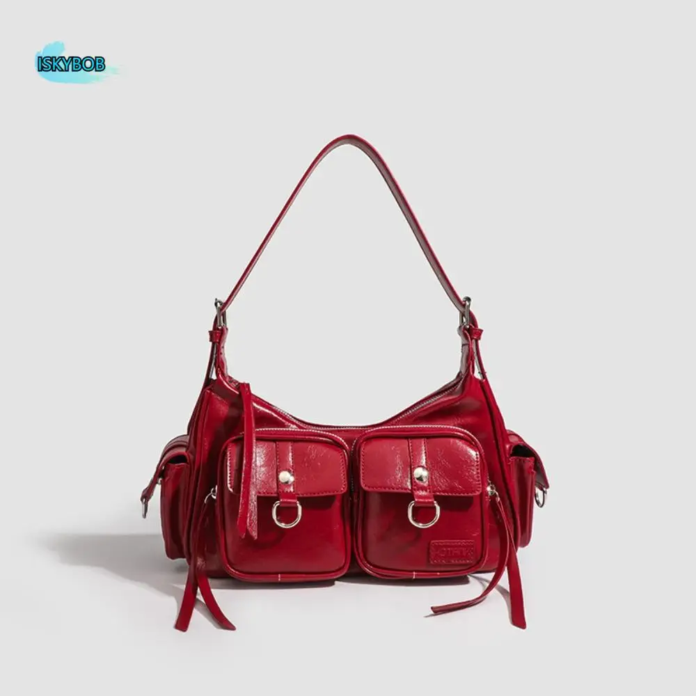 

Portable Y2K Retro Shoulder Bag Multi-pocket Spicy Girl Vintage Underarm Bag Korean Fashion Locomotive Pack Streetwear