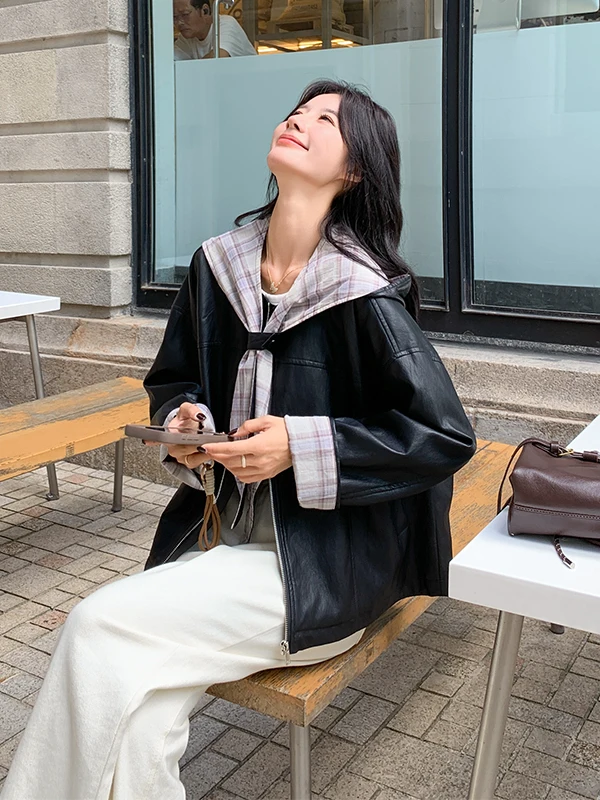 

Женская кожаная куртка в стиле пэчворк с капюшоном, весна-осень, новая, повседневная, свободного кроя, длинная...