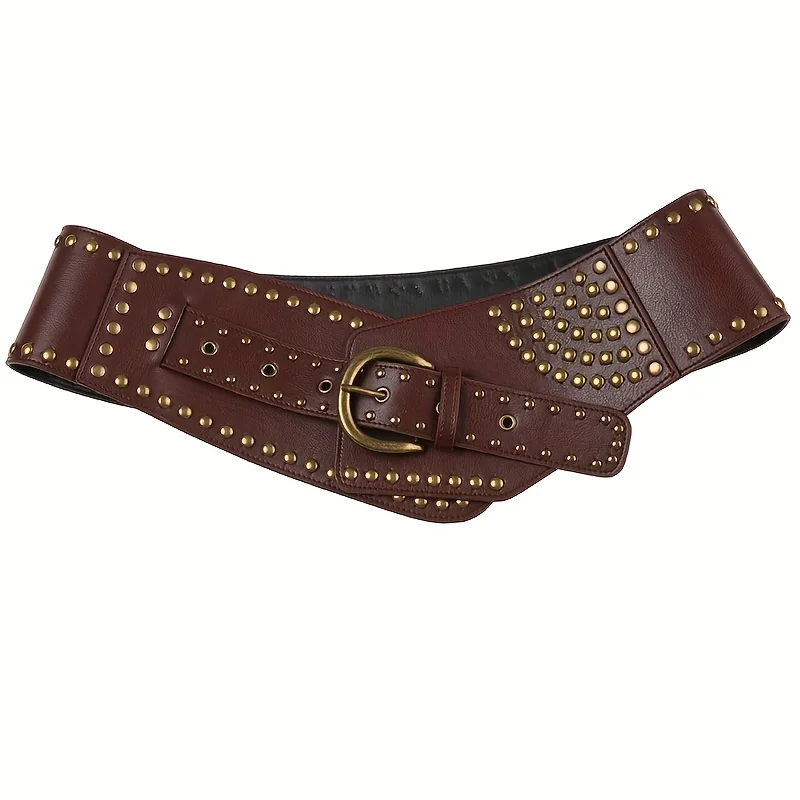 1 Stück breiter Taillenbund für Damen, schicker PU-Ledergürtel mit Retro-Nietengürtel – perfekt für Freizeitkleidung, Hochzeiten, Partys und mehr – Detail 6