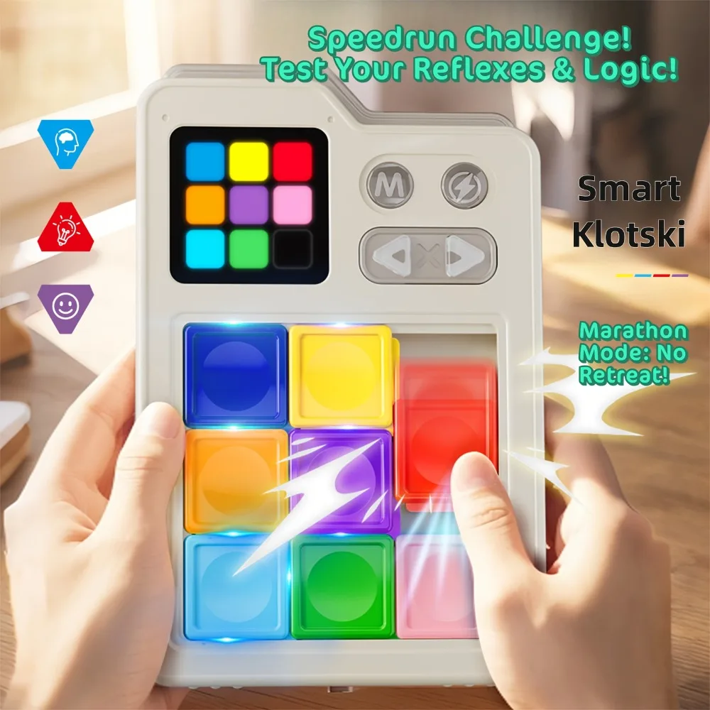 Giocattolo educativo rompicapo Klotski tascabile per alleviare lo stress per bambini, tabellone da gioco a induzione e giocattoli da gioco con blocchi di scorrimento elettronici