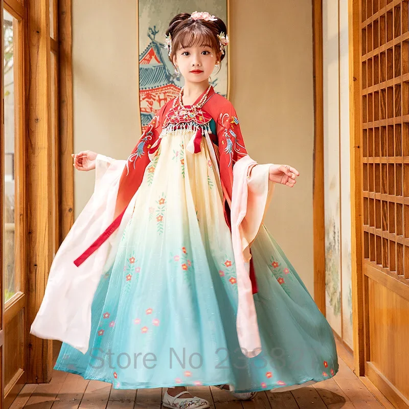 Wasser neue alte Hanfu Mädchen Sommer dünne chinesische traditionelle Stil Kinder Tang Kostüm Performance Kleider Kinder Fee