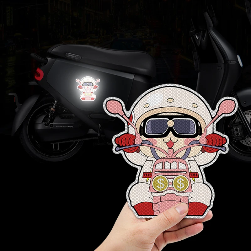 

Cute Cartoon Motorcycle Reflective Sticker Electric Vehicle Decoration Scratches Blocking Reflective Strips Locomotive Boy Girls