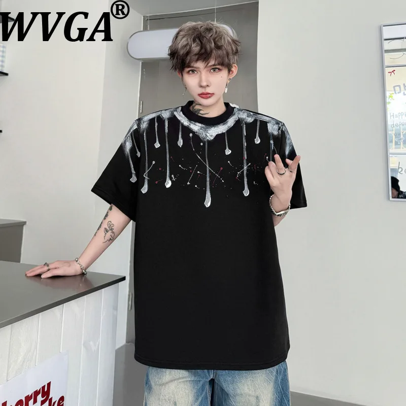 

Мужская футболка WVGA 2026: Новинка лета, свободный крой, круглый вырез, ручная роспись, геометрический узор, короткий рукав, нишевый шик, повседневный стиль, Ins W22222