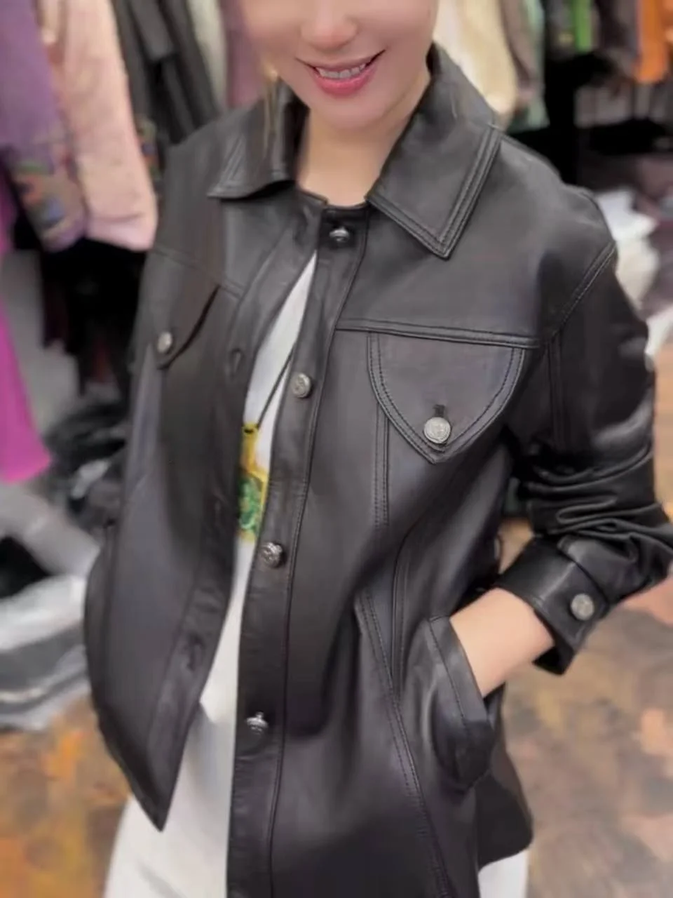 

2026 New Women's Genuine Sheepskin Leather Jacket Short Biker Style Stand Collar Coat Warm Comfortable Fashionable Outerwear