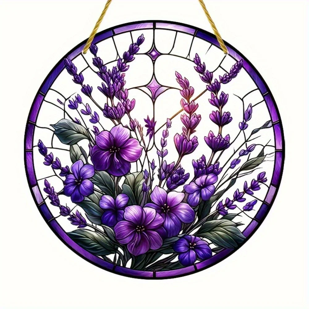 Purple Violet Sun Catcher. Painted glass decor for porch, garden & home. An ideal women's gift.
