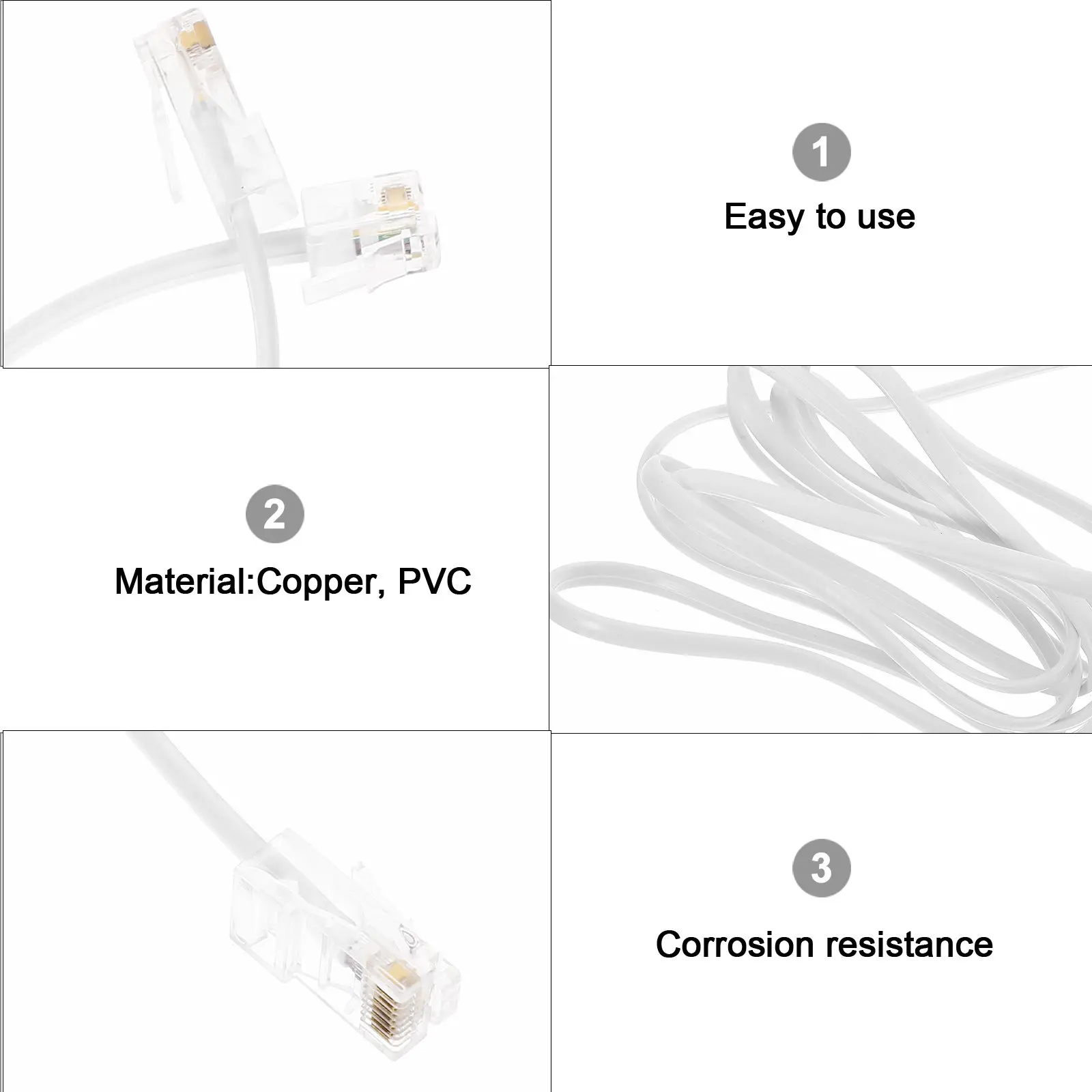 2pcs Rj11 To Rj45 Adapter 1.7M Telephone To Ethernet Converter For Home Office Phone Line Connection Extension Cable
