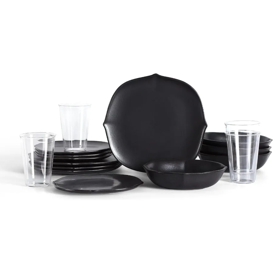 طقم أواني طعام باسكرفيل مكون من 32 قطعة من الخزف الحجري وزجاج البورسليكات باللون الأسود #1