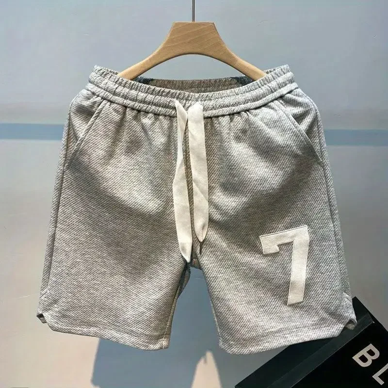 Summer Men Short Print Drawstring Streetwear Sports Vintage Length Wide Leg Trousers Casual Straight Basketball Outdoor Shorts