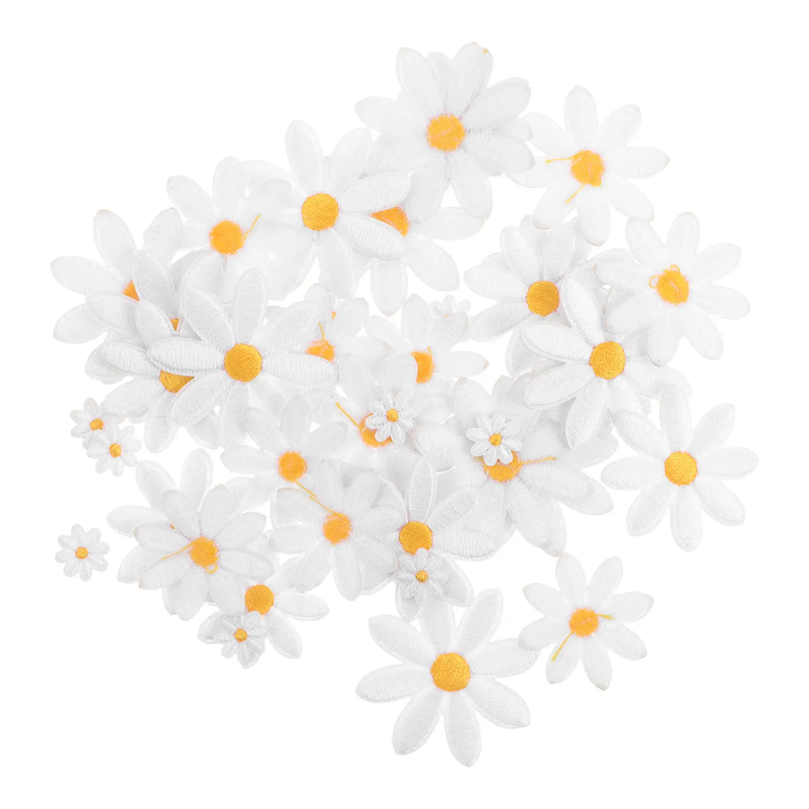 40Pcs Daisy Embroidered Iron on Appliques Heat Adhesive Patches for Clothes DIY Decoration Jackets Jeans Shirts Phone Cases