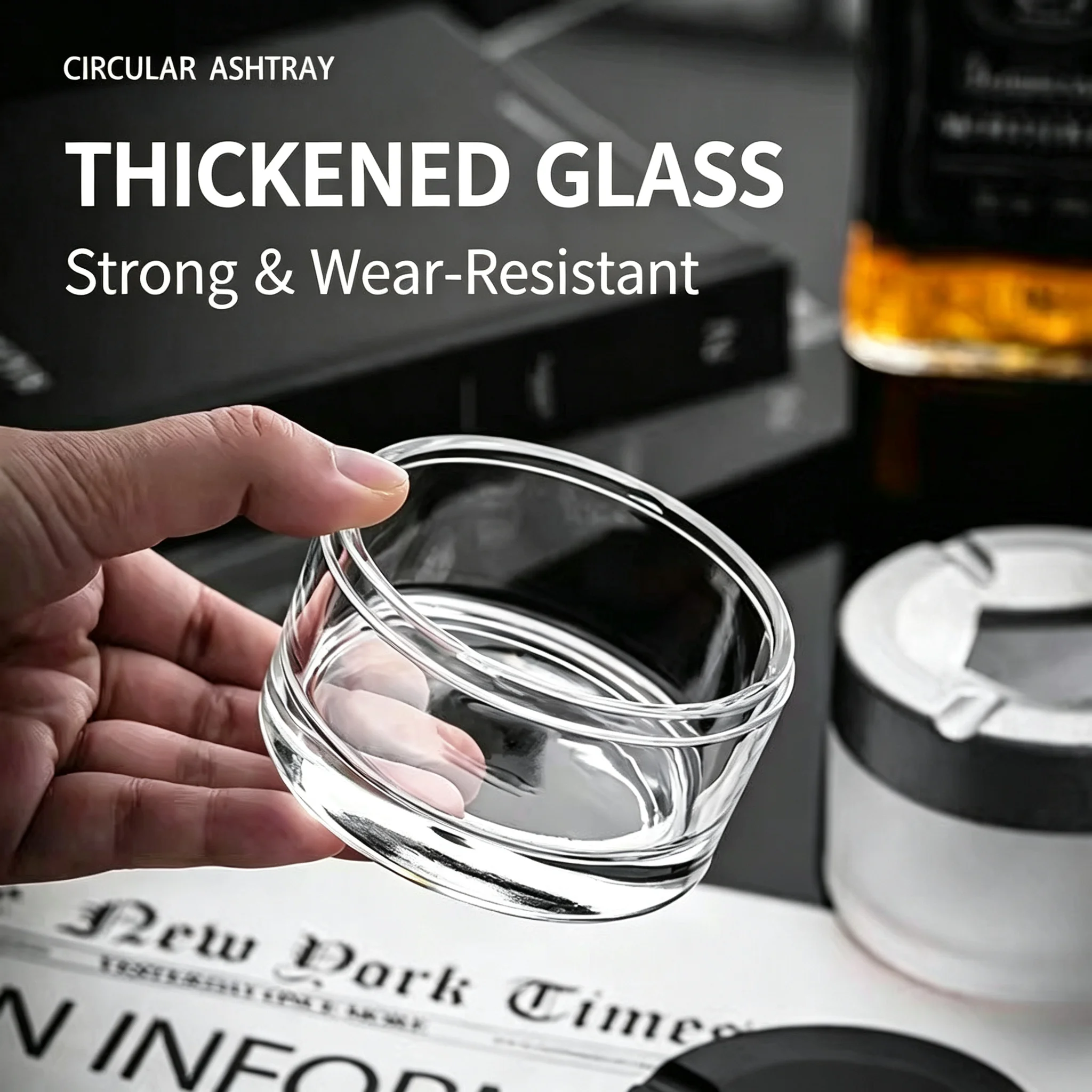 New Model Rotating Lid Ashtray with Anti-Fly Ash Feature, Creative and Personalized Glass Design for Car, Home, and Office Use, Detachable Type