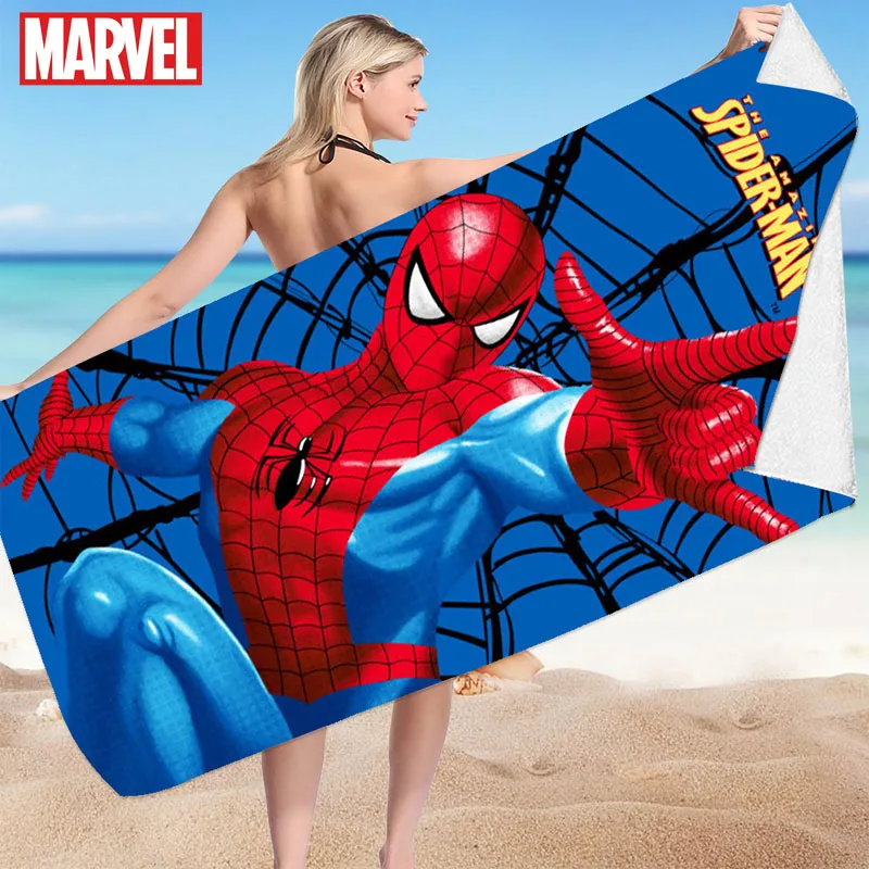 Spiderman handuk pantai cepat kering selimut serat mikro kartun selimut besar 140x70cm handuk cetak penyerap selimut Handuk Kolam