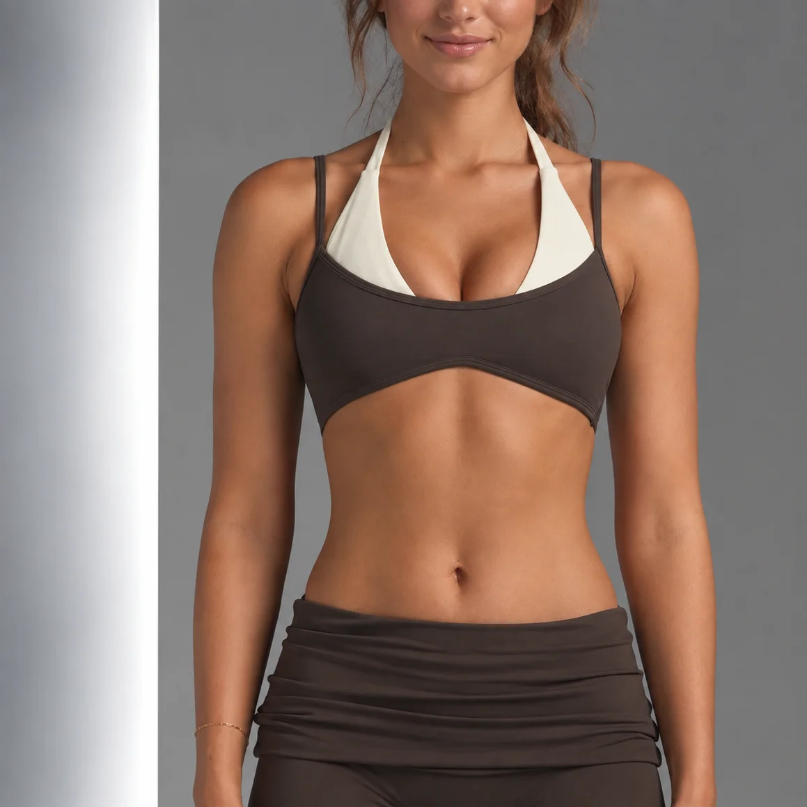 Color Block Halter Sports Bra Women Built-in Shelf Bra Adjustable Strap Cami Fake Two Piece Gym Workout Tank Top