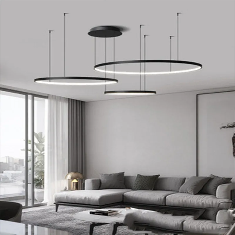 Modern Annular LED Pendant Lights for Living Dining Room Food Tables  Kitchen Hall Black Chandelier Home Decor Light Fixture