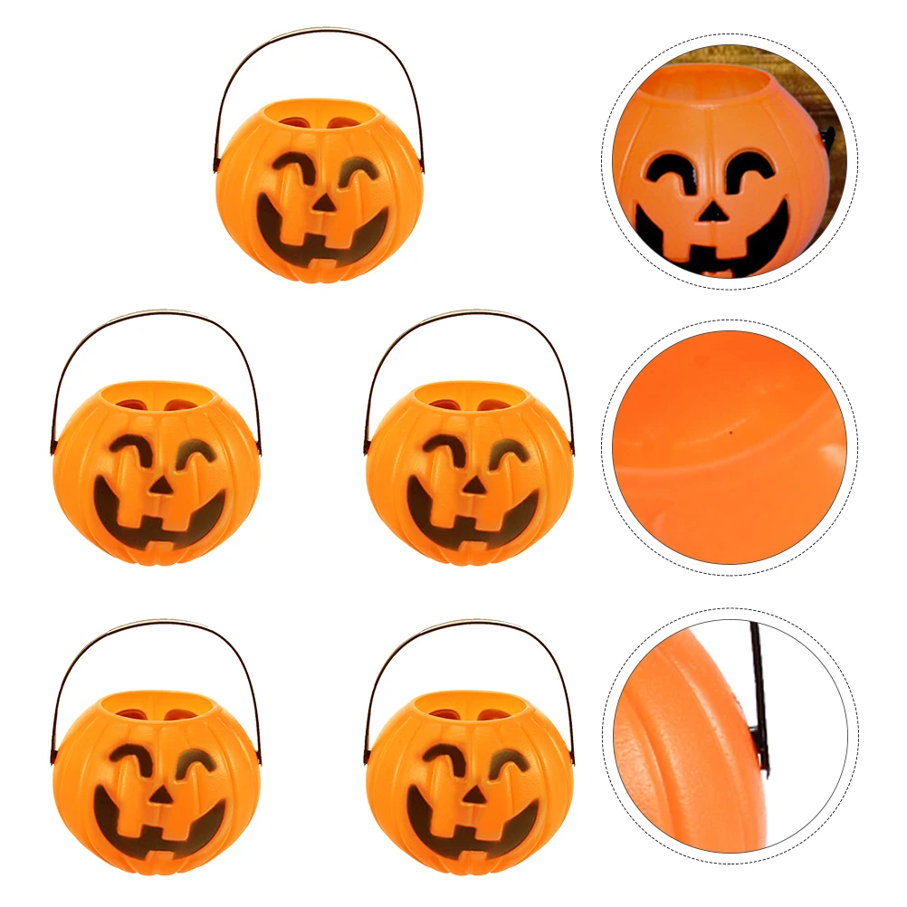 

5 Pcs Smiling Pumpkin Bucket Halloween Mini Trick or Treat Buckets Candy Holder Portable