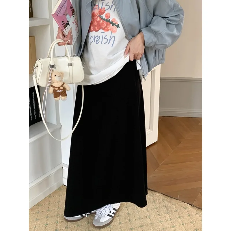 

Casual Loose Fit Skirt With Elastic Waist Women High Waist Black Flowy Black Skirt Casual Loose Long Skirt For Daily Wear CGC5