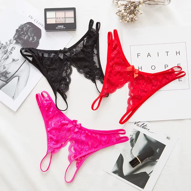 

Sexy Lace Sheer T-Back Panties For Women, Sexy Lingerie With Bow Decoration, Comfortable And Stylish Underwear
