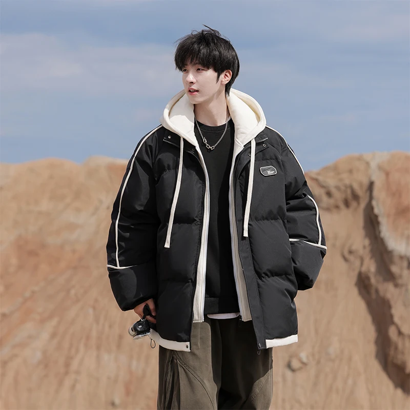 

Уличная альпинистская пуховая куртка с хлопковой подкладкой и шапкой, лоскутная цветная куртка, студенческая свободная куртка, зимняя теплая куртка