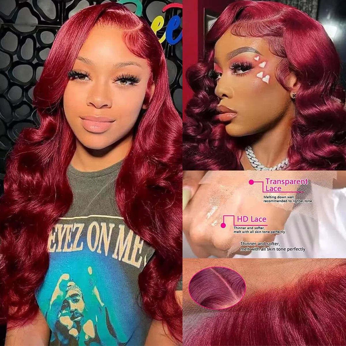 

36 Inch 99J Burgundy 200% Density Body Wave 13*4 13*6 HD Transparent Lace Frontal Wig Brazilian Human Hair Wigs For Women