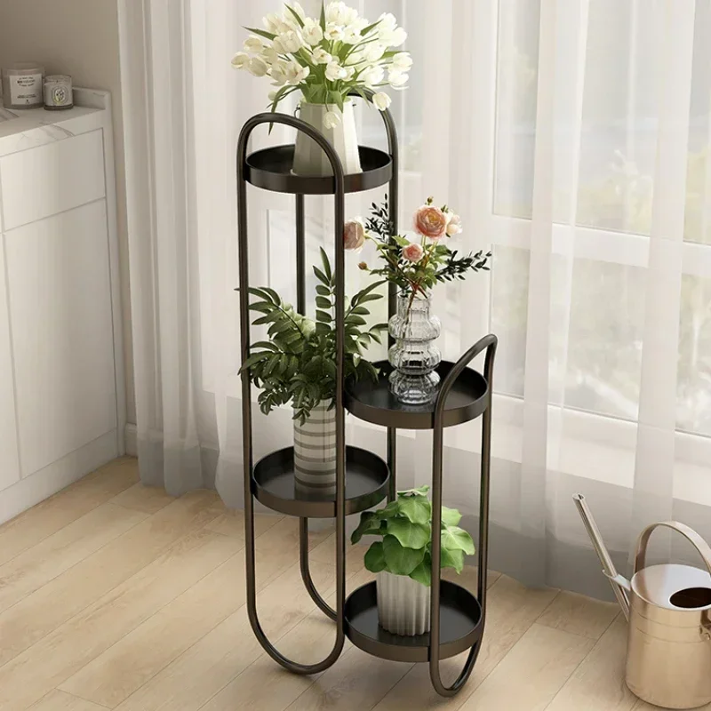 Soporte de flores Nano dorado color crema, estante de plantas de hierro multicapa, soporte elegante para plantas de interior, estante creativo para