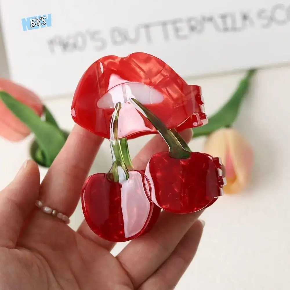

Lovely Korean Style Cherry Hair Claw Cute Acetic Acid Fruit Gripper Sweet Red Geometry Shark Clip Female