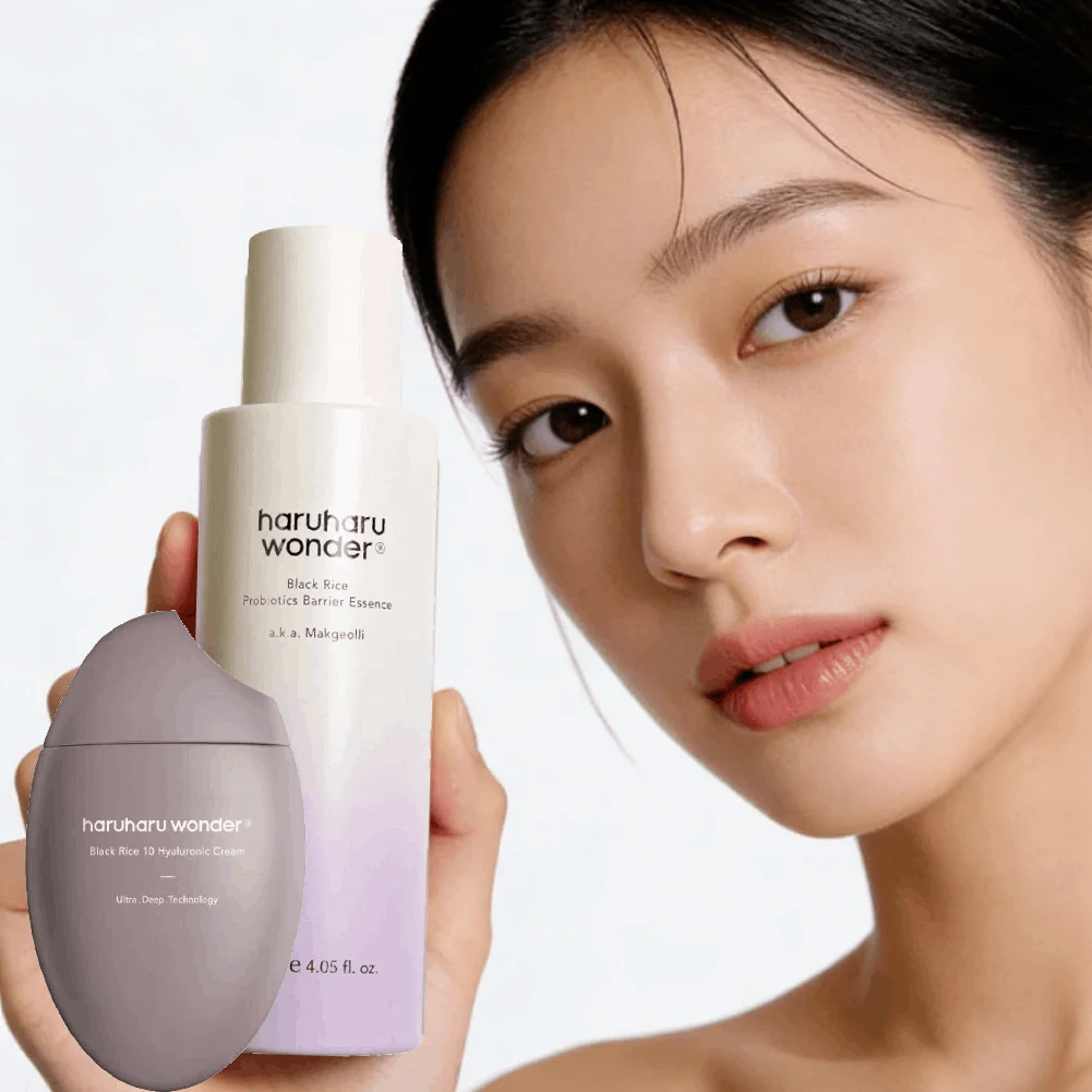 Korean Haruharu Black Rice Probiotic Skin Care Essence 120ml Hyaluronic Acid Toner Essence Face Cream 50ml Skin Care Set