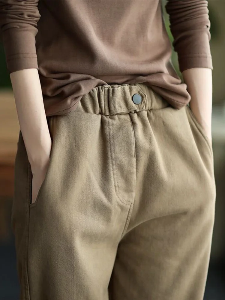 Thiened Fce Foderato Papà Pantaloni Lunghi Abbigliamento Casual Invernali da Donna Pantaloni Harlan in Cotone Pantaloni Lunghi a Vita Alta Pendolarismo Sle