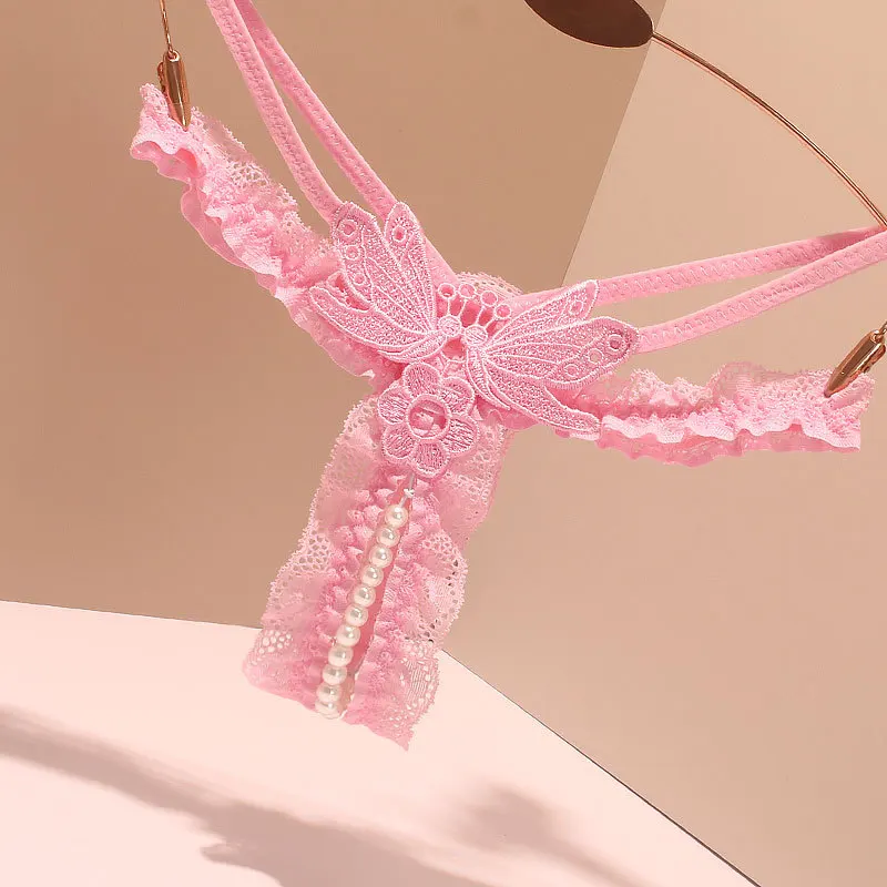 

Beads Crotch Thing Lace Pearl Women Panties Open Crotch Underwear Butterfly Tie Crotchless Erotic Lingerie Hollow Out Thongs