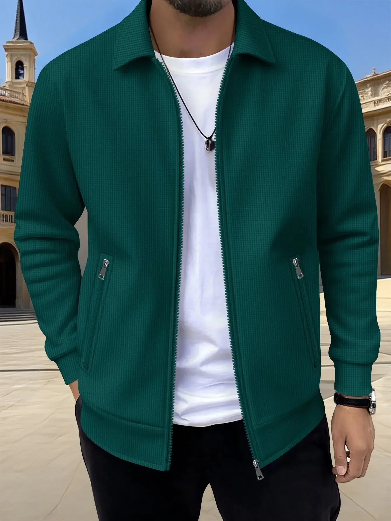 Immagine 6: 2026 Nuova Giacca da Uomo Primavera Autunno con Zip, Tinta Unita, Maniche Lunghe, Tasche, Cappotto Casual Ampio, Abbigliamento Moda Quotidiano, Capispalla Maschile
