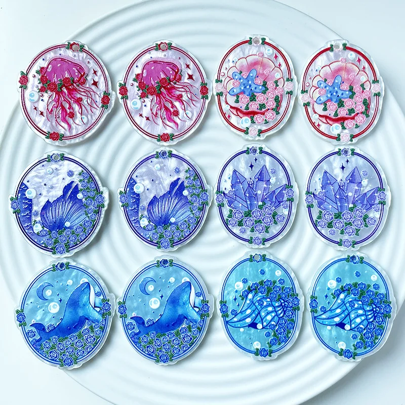 

ocean style 50pcs/lot color pattern print geometry ovals shape acrylic beads diy jewelry earring/garment pendant accessory