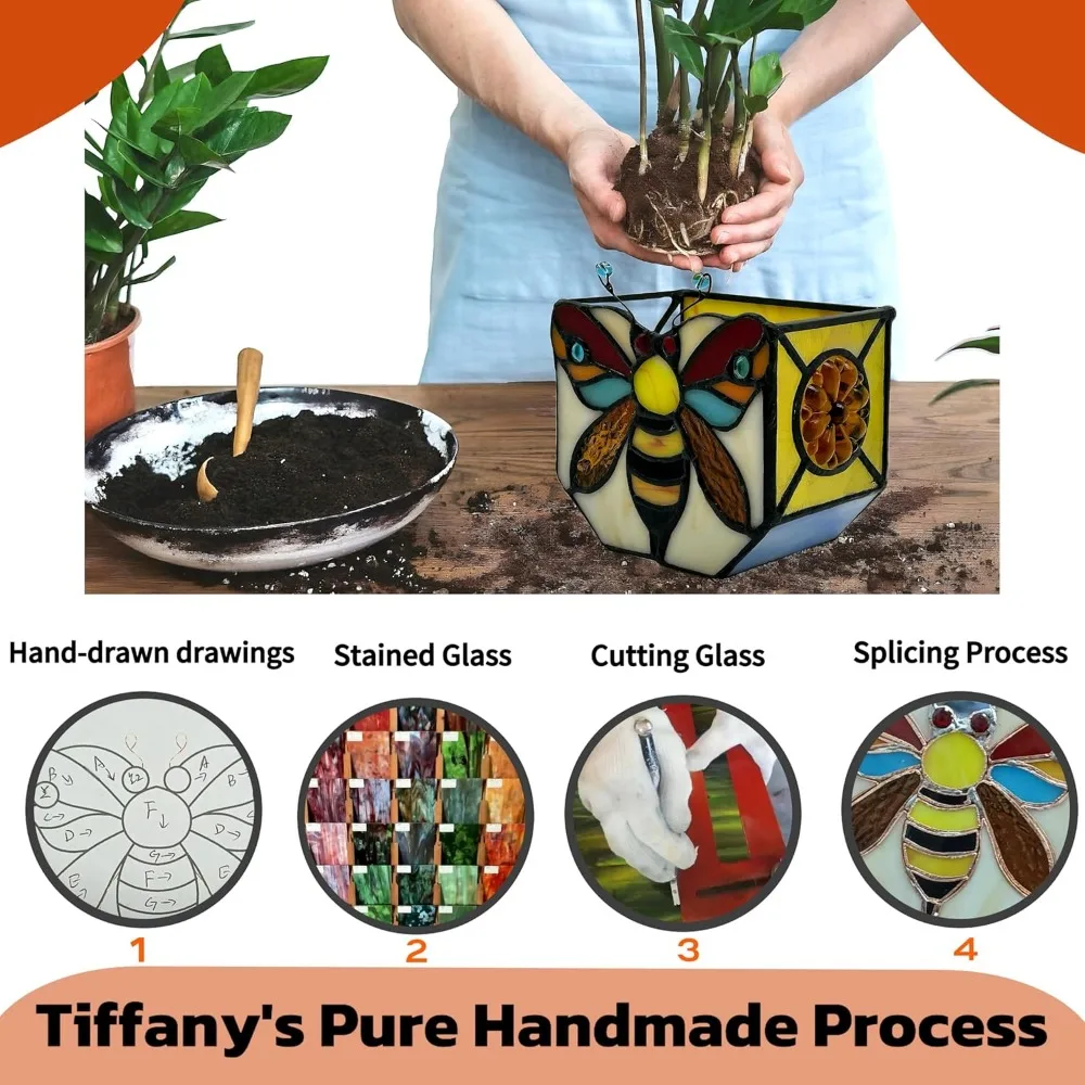 

Витражный кашпо для пчел с дренажем, милый цветочный горшок для суккулентов, идеальный подарок для женщин и любителей сада