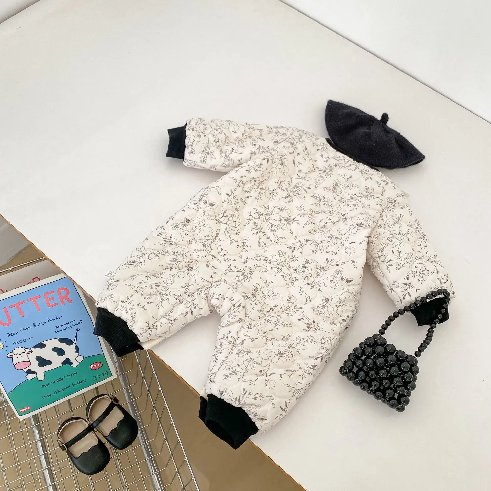 Baby-Winterkleidung, Bodys und Einteiler für Neugeborene, verdickte warme Schleife, Kleinkinder, Mädchen, Overalls, Drucke, Kinder, Jungen, Strampler, 0–2 Jahre