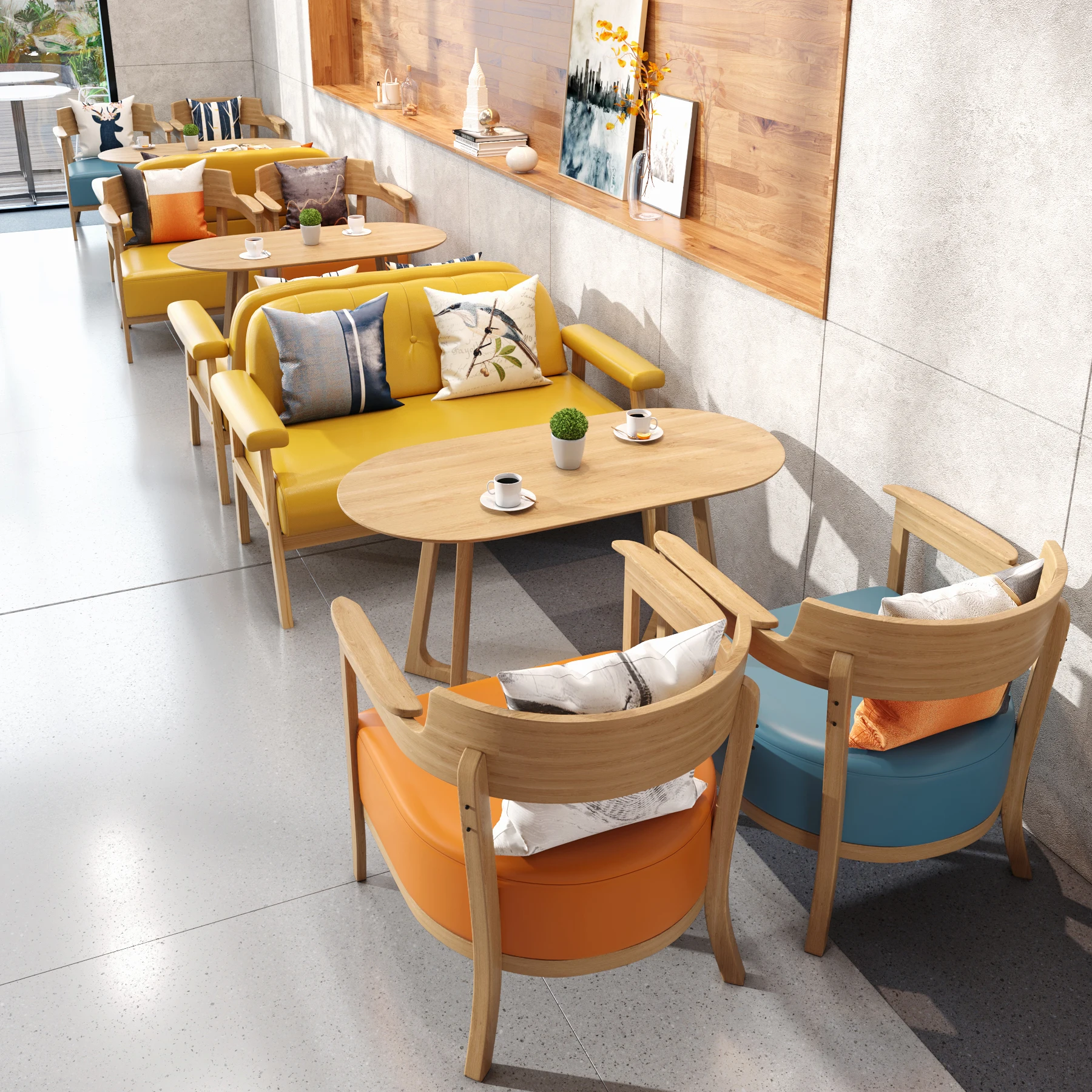 Conjunto de muebles de restaurante moderno para ocio y cafetería, silla de comedor de cuero PU sólido, mesa de comedor cuadrada, cafetería