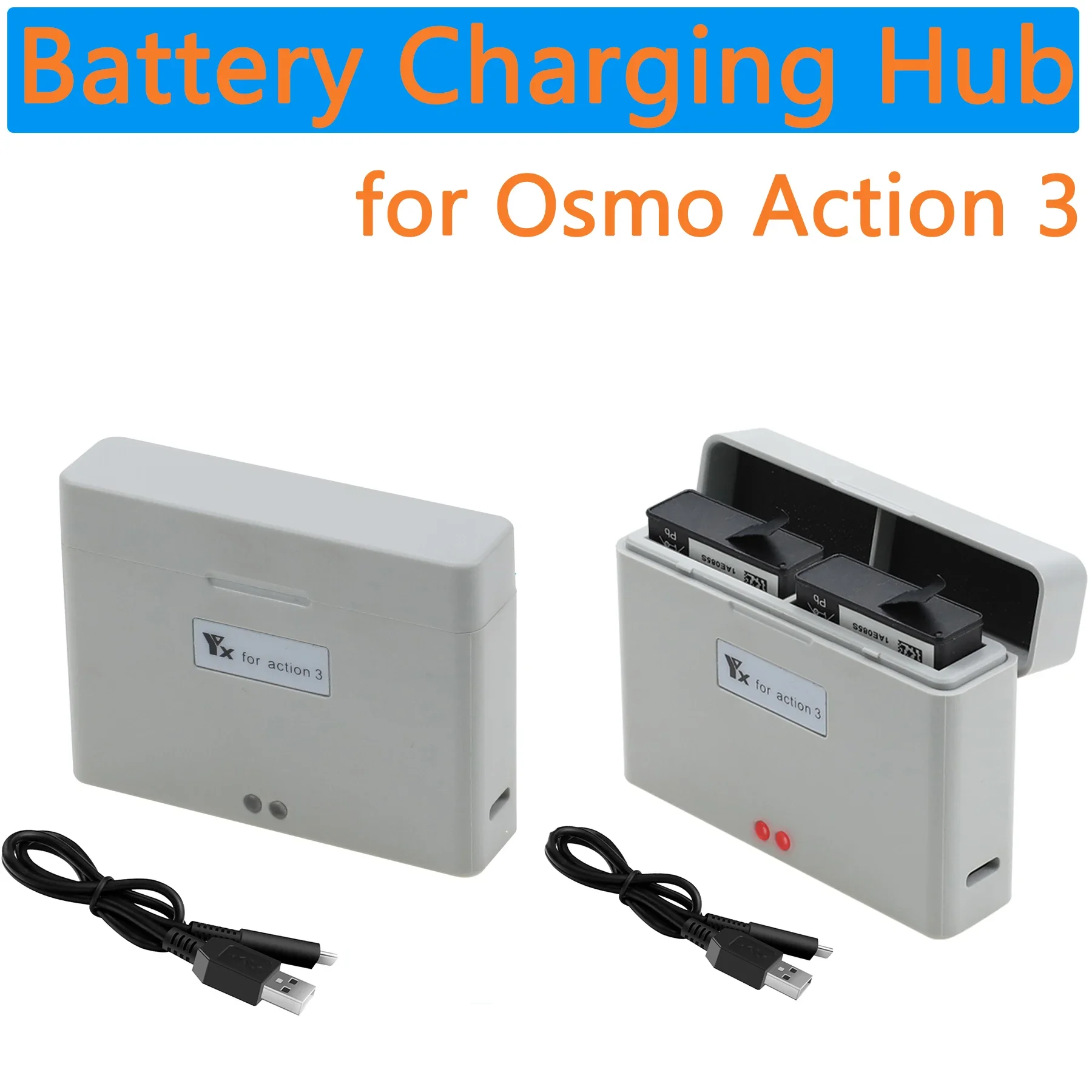 Battery Charging Hub for DJI Osmo Action 3/4 Dual Charger Manager USB Charging Case Battery Organizer for Action 4 Accessories