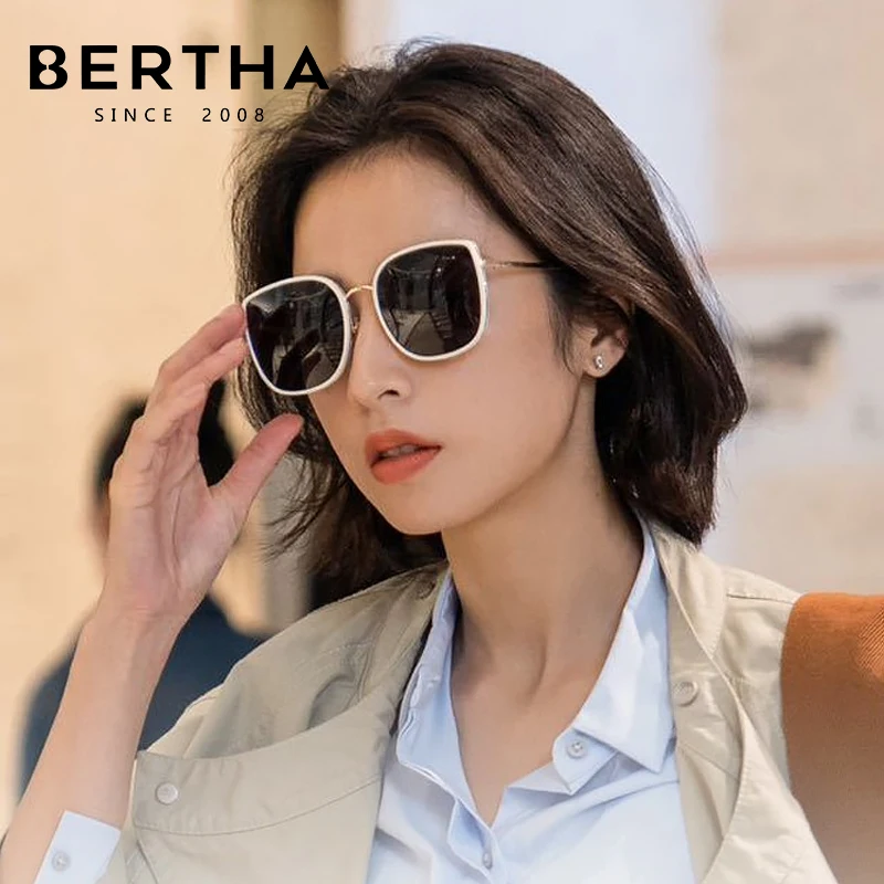 BERTHA Sunglasses Female Frame Sunglasses Anti-Blue Light Sense Discoloration 2023 New Thin Face Big Eyes Advanced Sense Girls